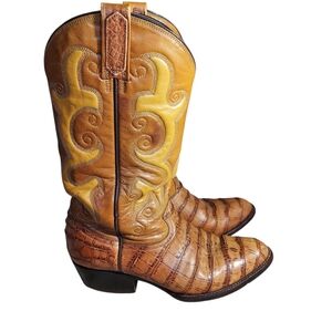 Vintage Rudel 8178 Western Cowboy Boots Cognac Reptile Embossed Snip Toe 8.5 EE